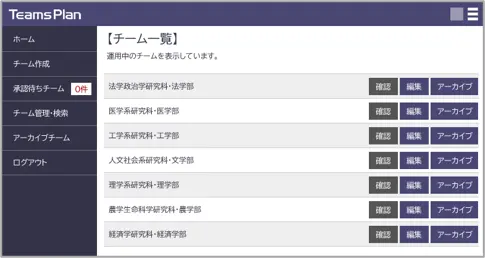 管理者向け:チーム管理画面例
