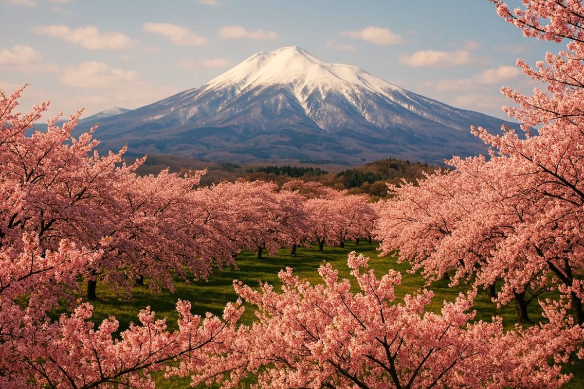 八甲田山と桜(Created by Sora)